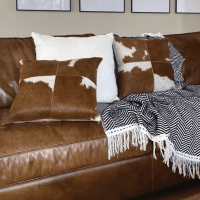 COWHIDE PATCHWORK CUSHION 50X50CM